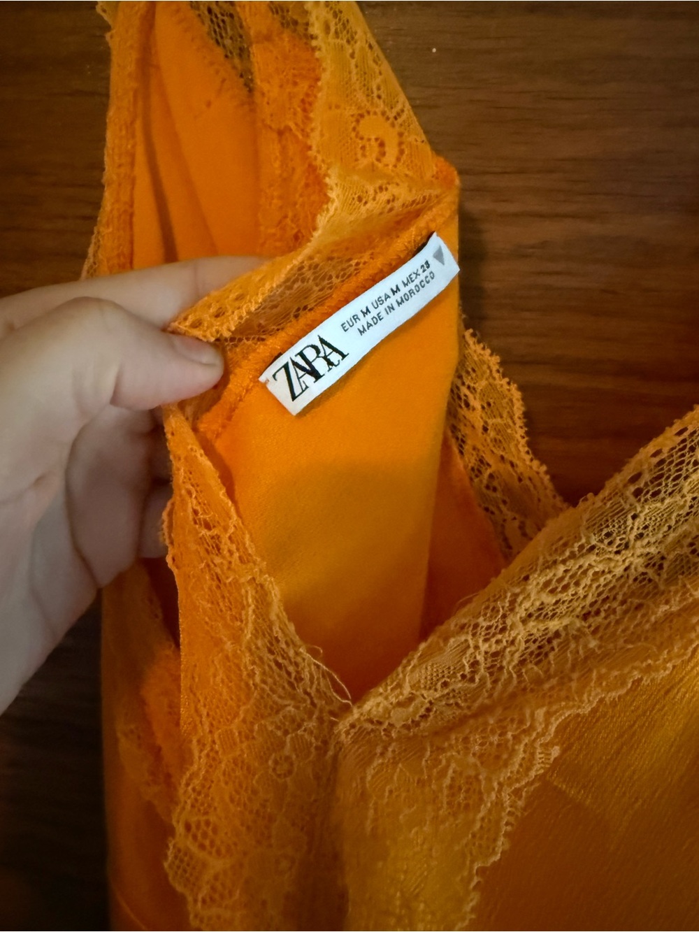 ZARA Orange Satin Silky Lace Trim Slip Dress Mini Dress Bold Bright Front Tie M - Picture 8 of 9